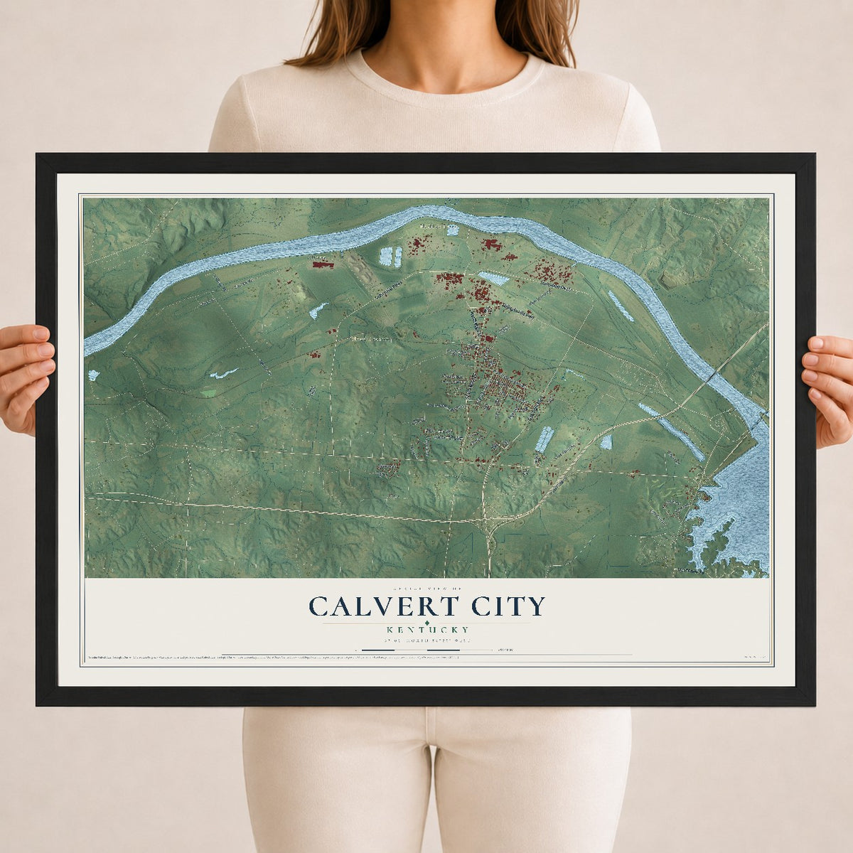 Map of Calvert City, Kentucky, 18 x 24 inch print in a black wood frame