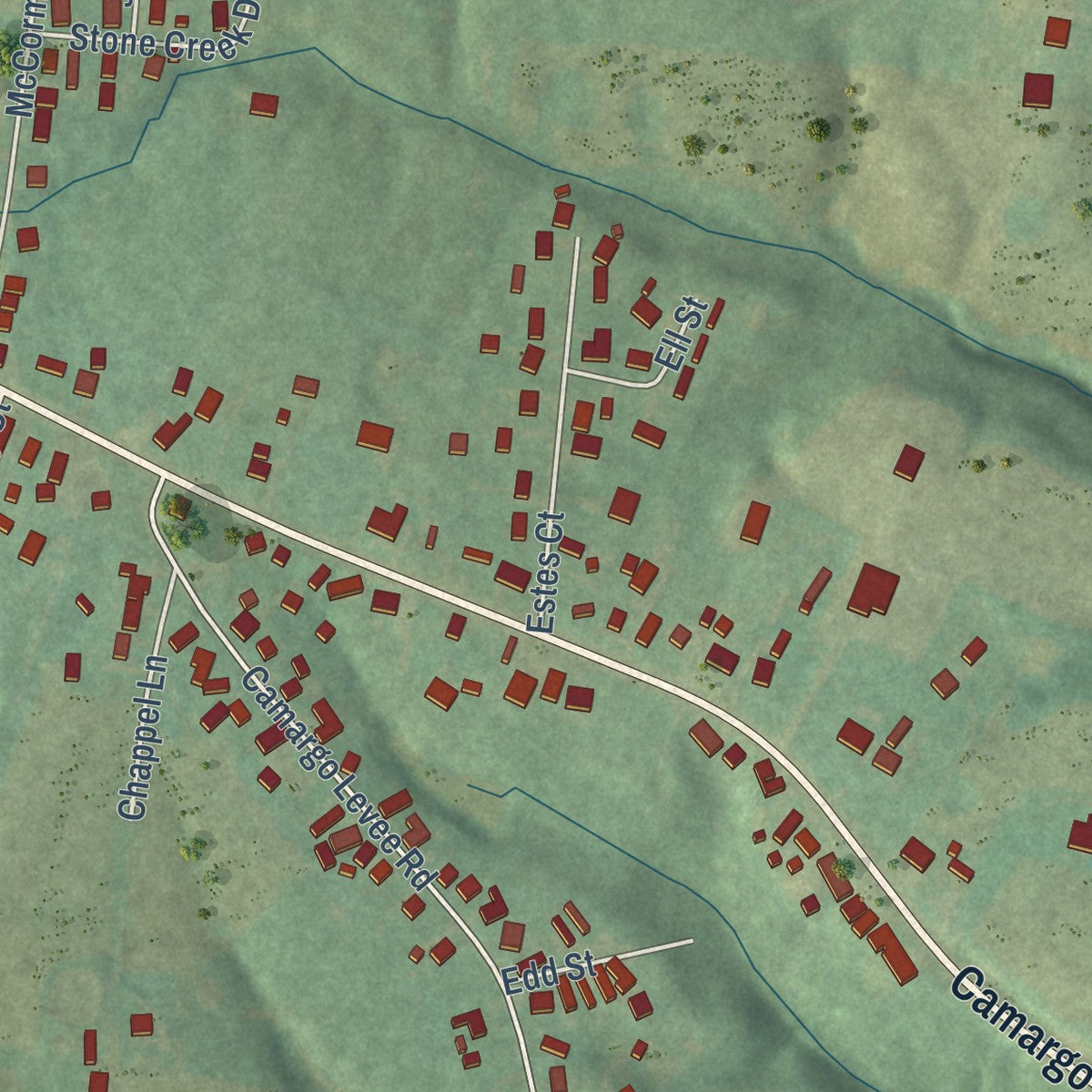 Second close-up of the map of Camargo, Kentucky print showing more streets and buildings