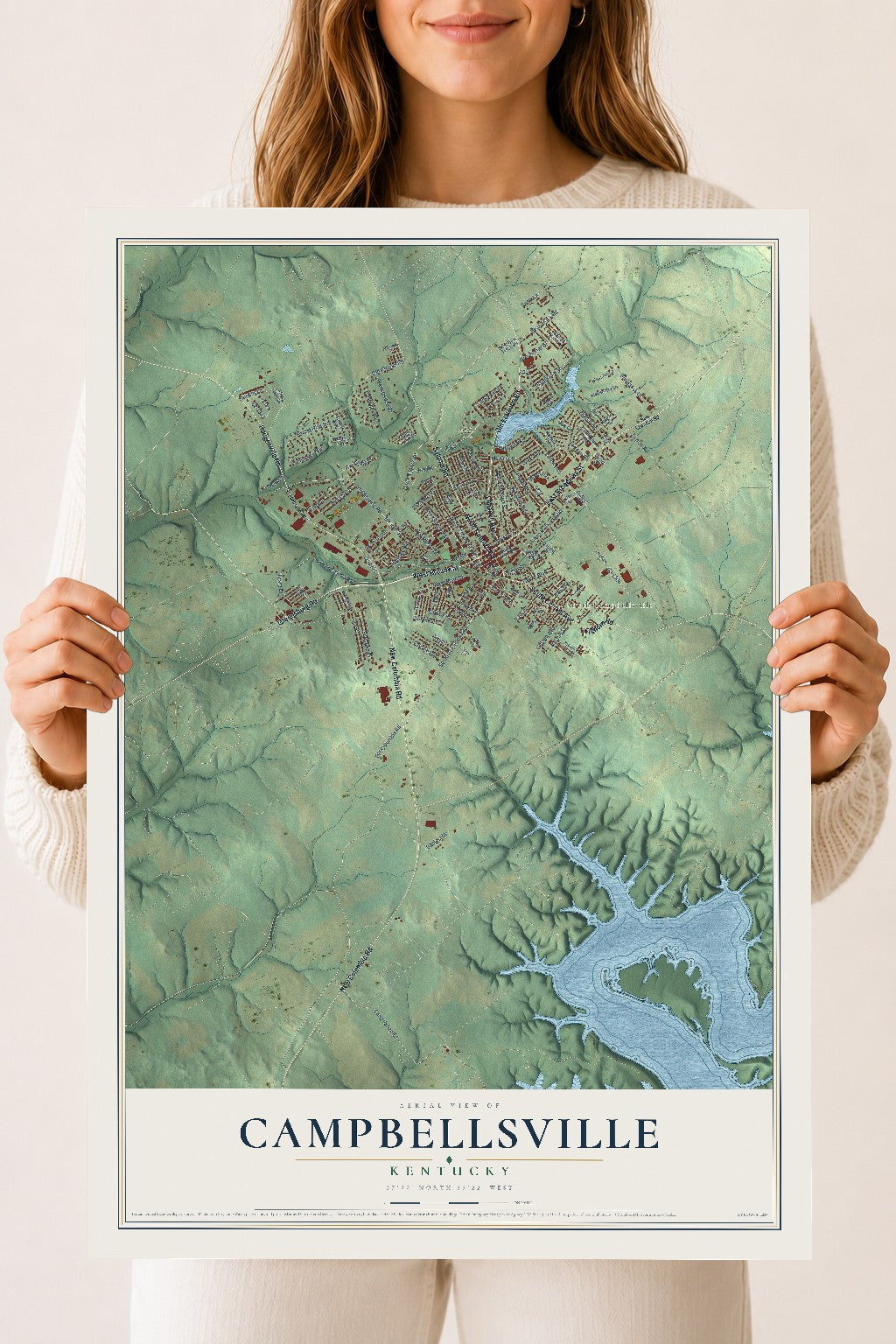 Map of Campbellsville, Kentucky, 18 x 24 inch unframed archival matte print