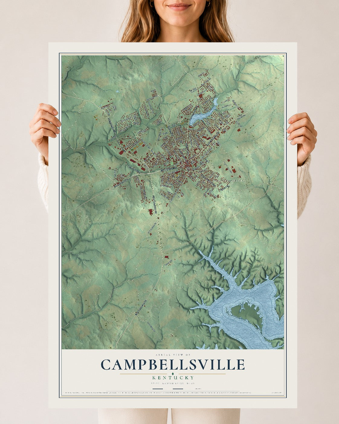 Map of Campbellsville, Kentucky, 24 x 36 inch unframed archival matte print