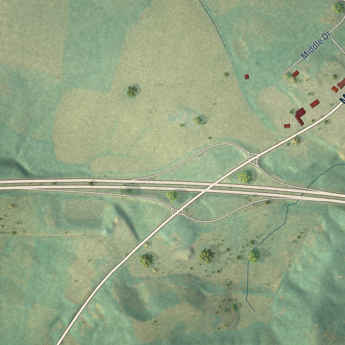 Second close-up of the map of Caneyville, Kentucky print showing more streets and buildings