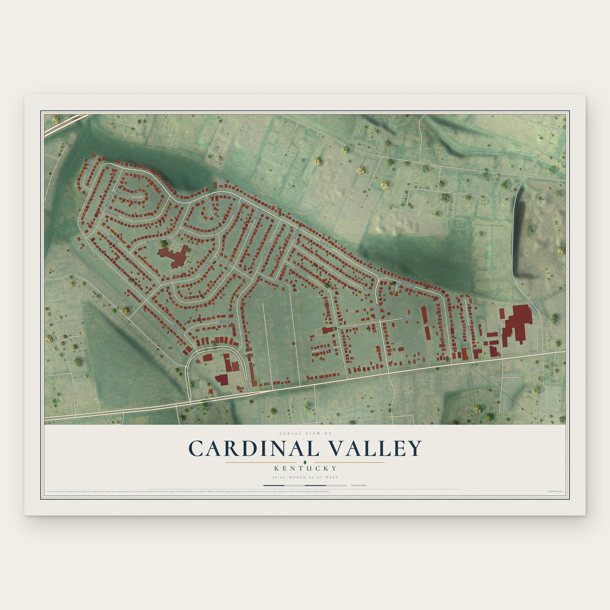 Cardinal Valley, Kentucky map print, the full design