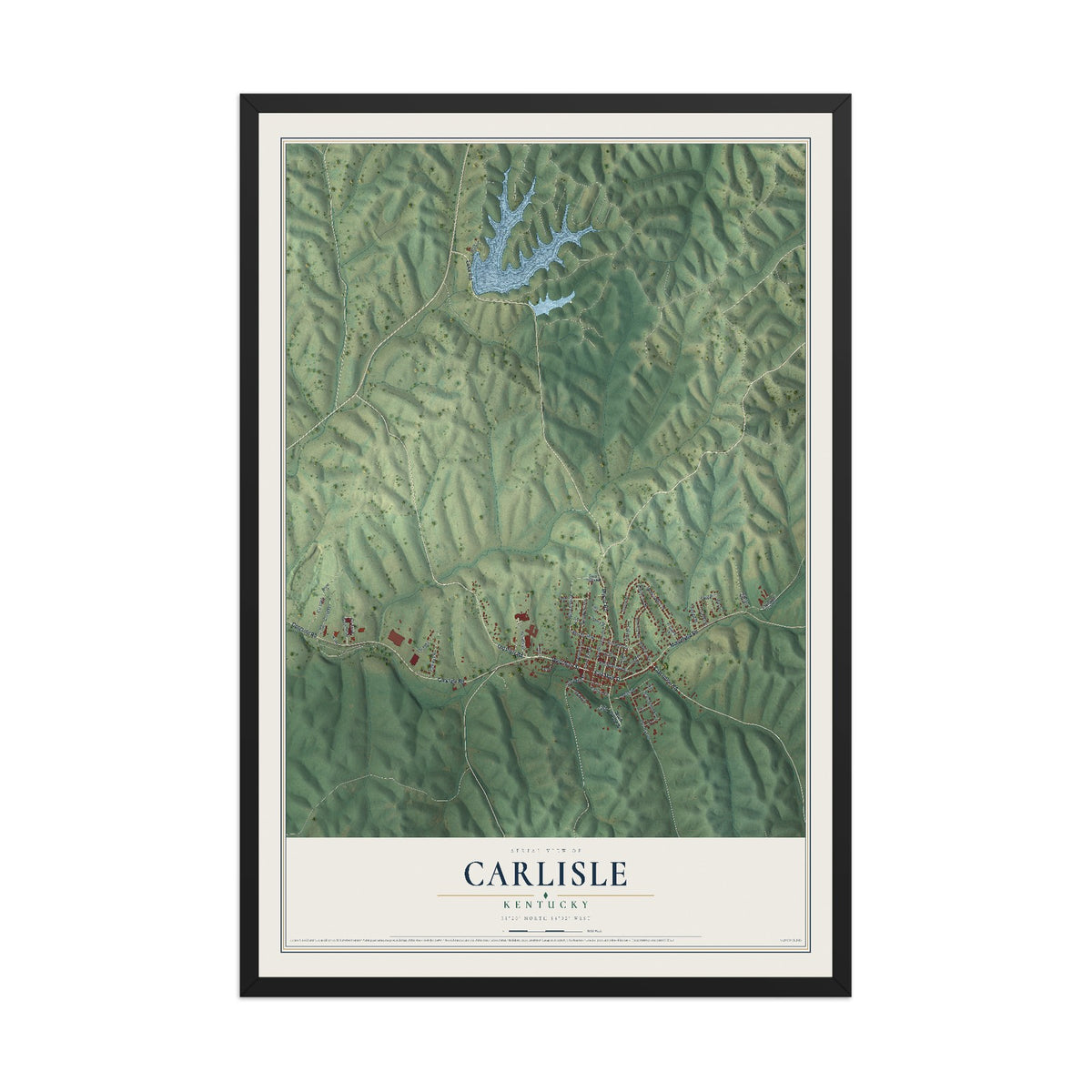 Map of Carlisle, Kentucky, 12 x 18 inch print in a black wood frame