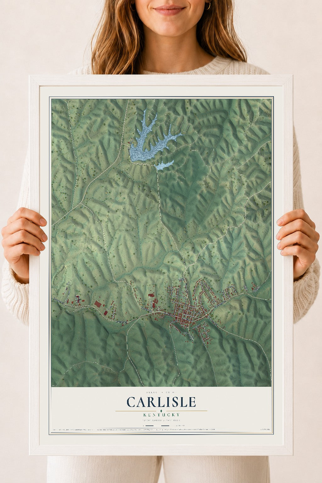 Map of Carlisle, Kentucky, 18 x 24 inch print in a white wood frame