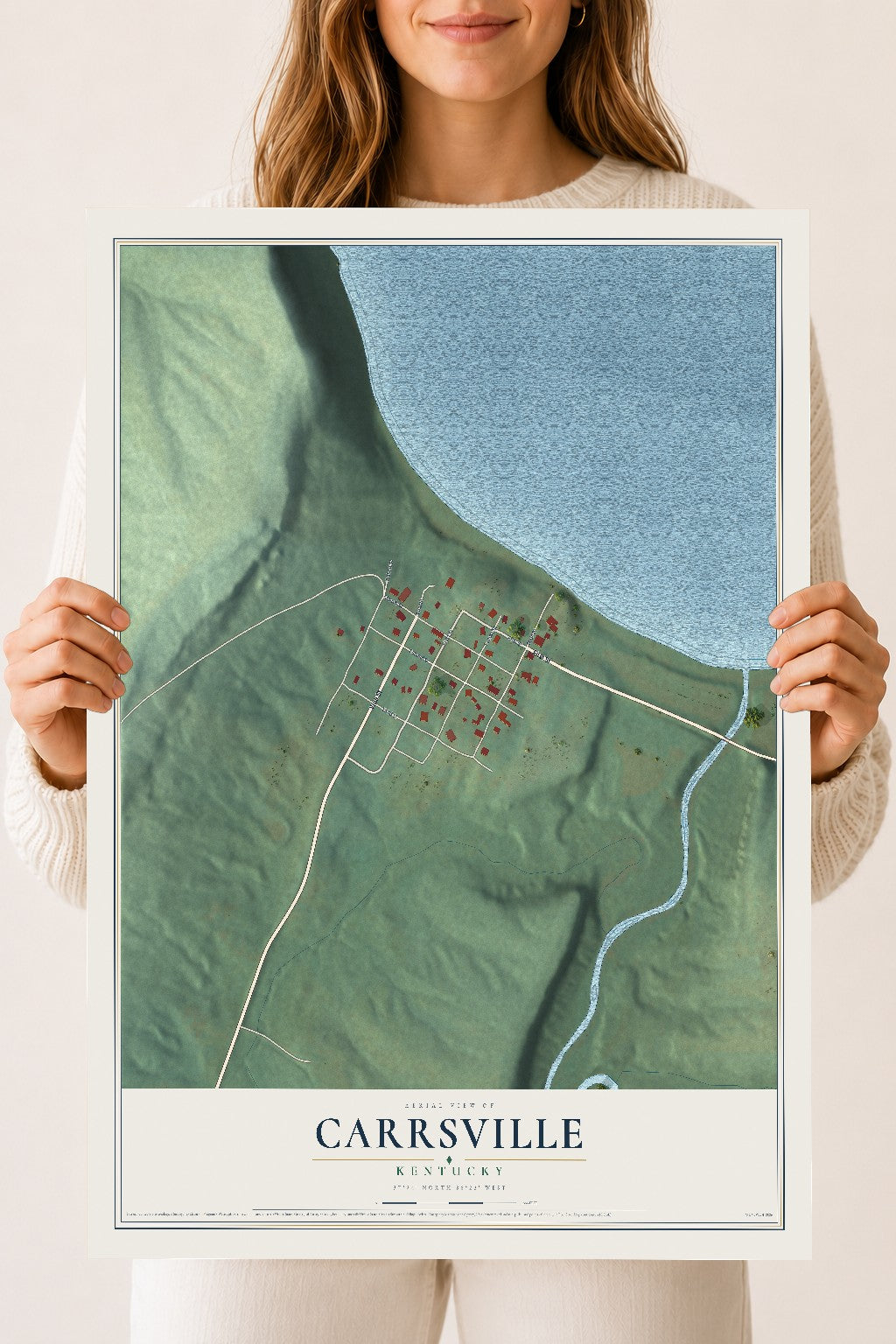 Map of Carrsville, Kentucky, 18 x 24 inch unframed archival matte print