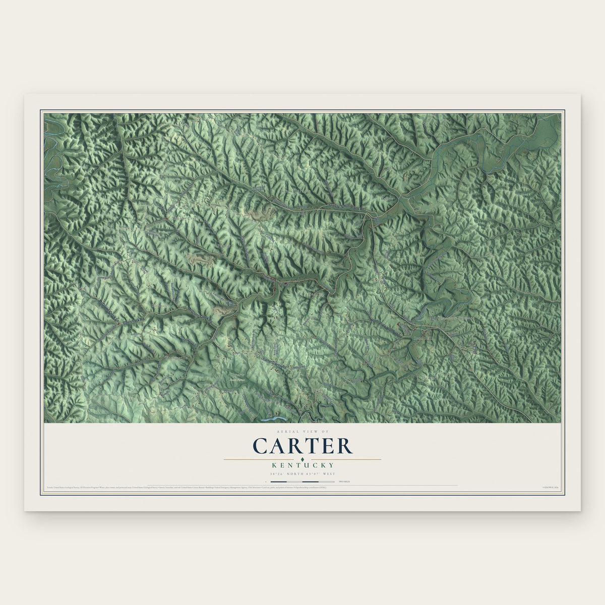 Carter, Kentucky map print, the full design