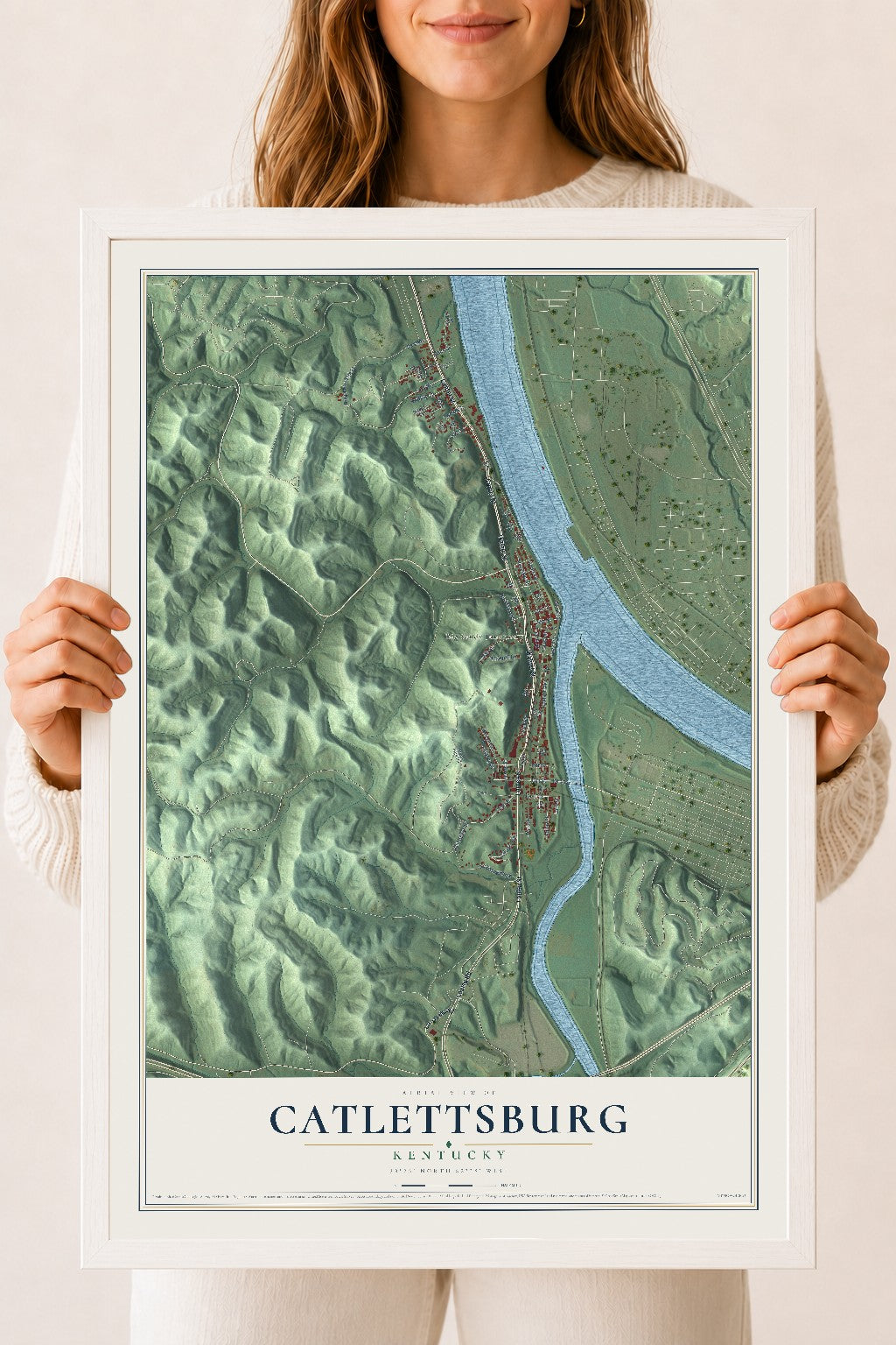 Map of Catlettsburg, Kentucky, 18 x 24 inch print in a white wood frame