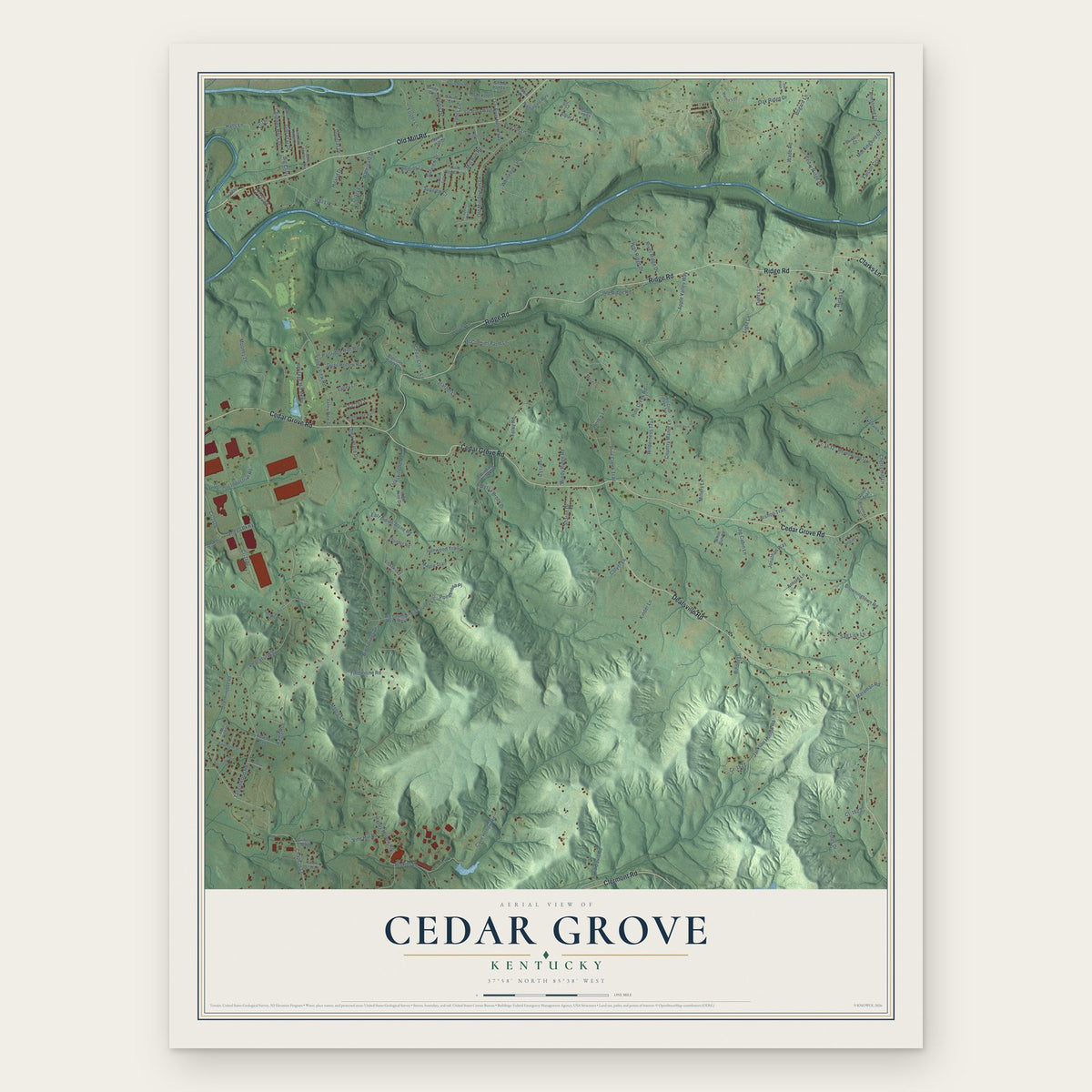 Cedar Grove, Kentucky map print, the full design