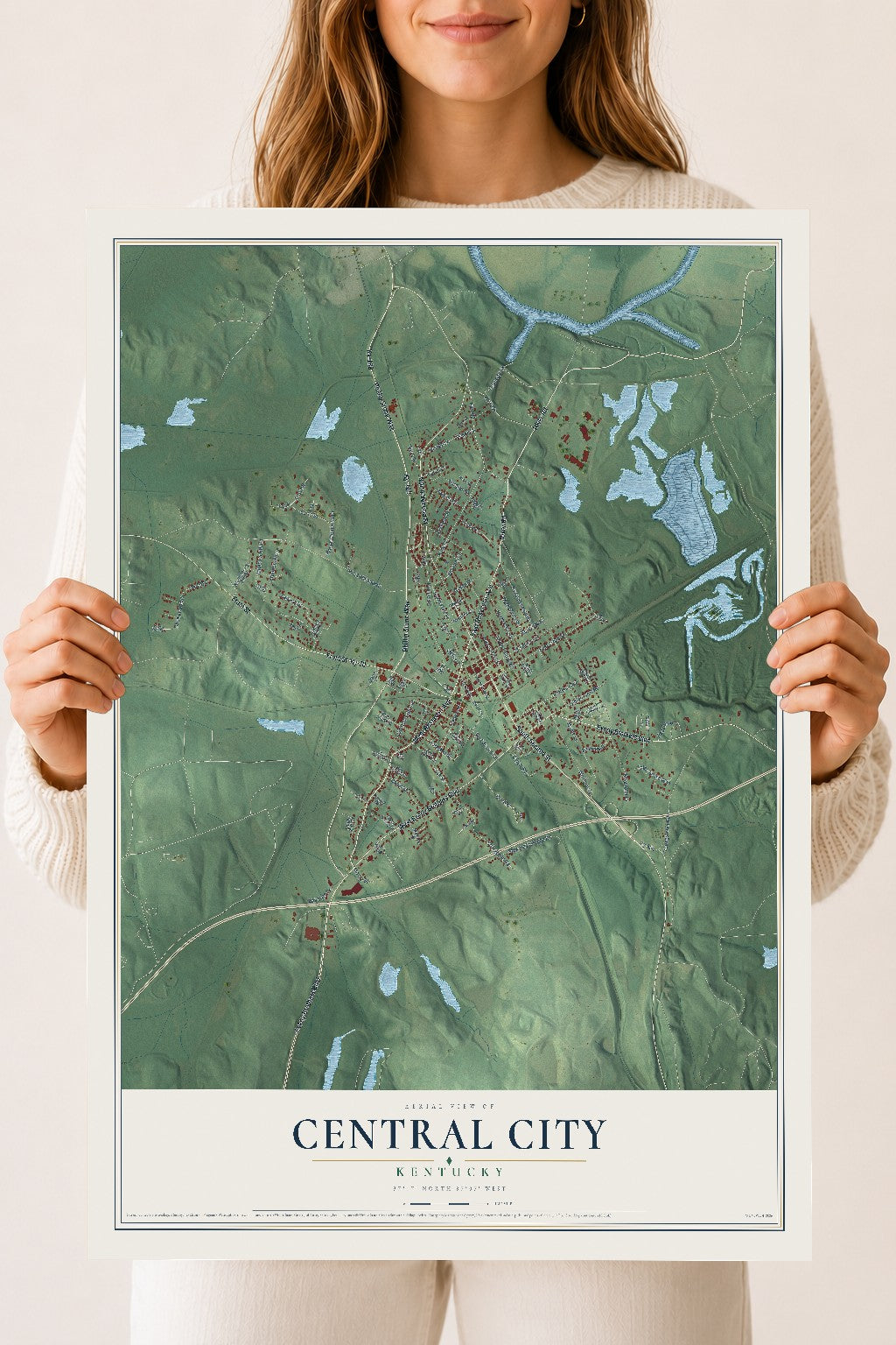 Map of Central City, Kentucky, 18 x 24 inch unframed archival matte print