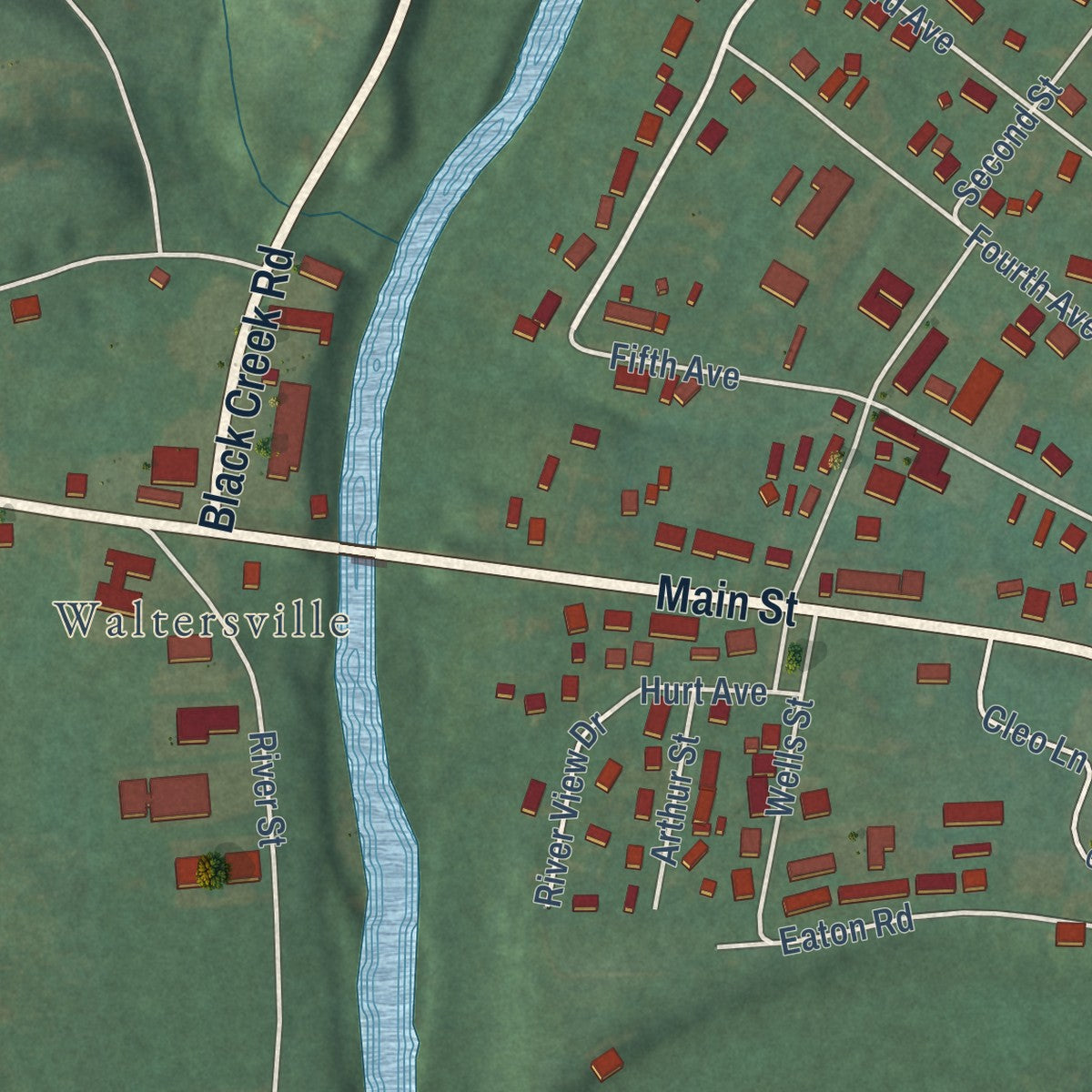 Close-up of the map of Clay City, Kentucky print showing street and building detail