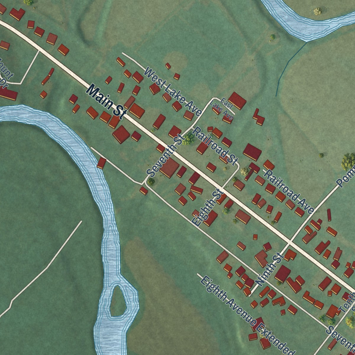 Second close-up of the map of Clay City, Kentucky print showing more streets and buildings