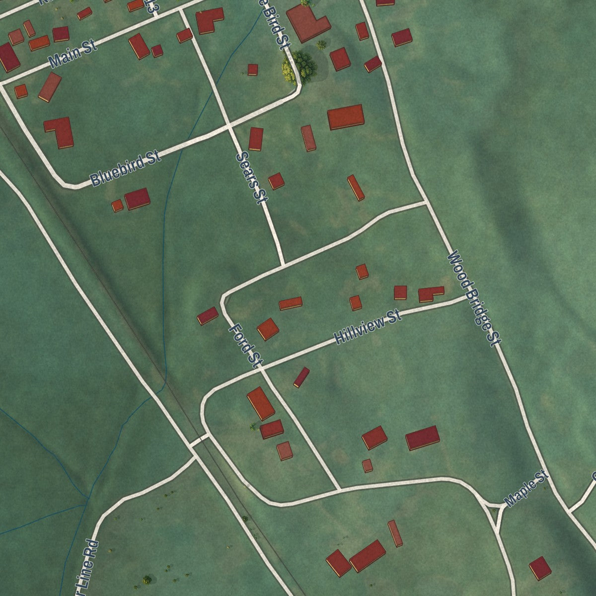Close-up of the map of Cleaton, Kentucky print showing street and building detail