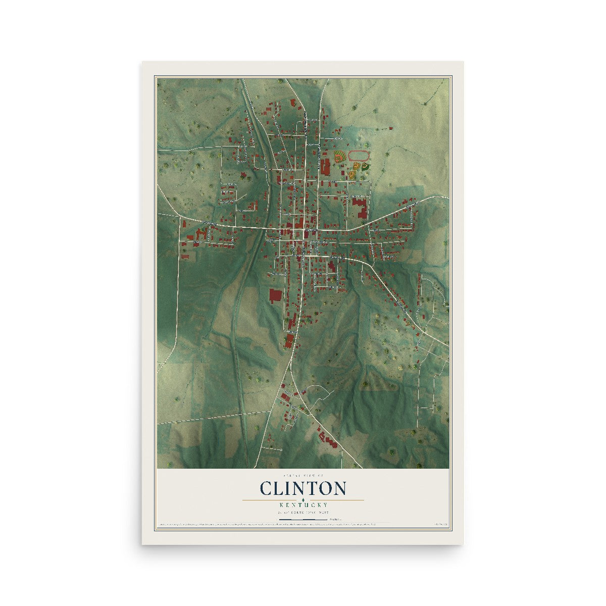 Map of Clinton, Kentucky, 12 x 18 inch unframed archival matte print