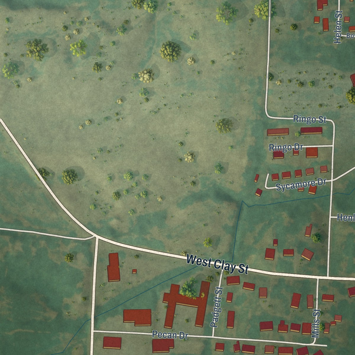 Second close-up of the map of Clinton, Kentucky print showing more streets and buildings