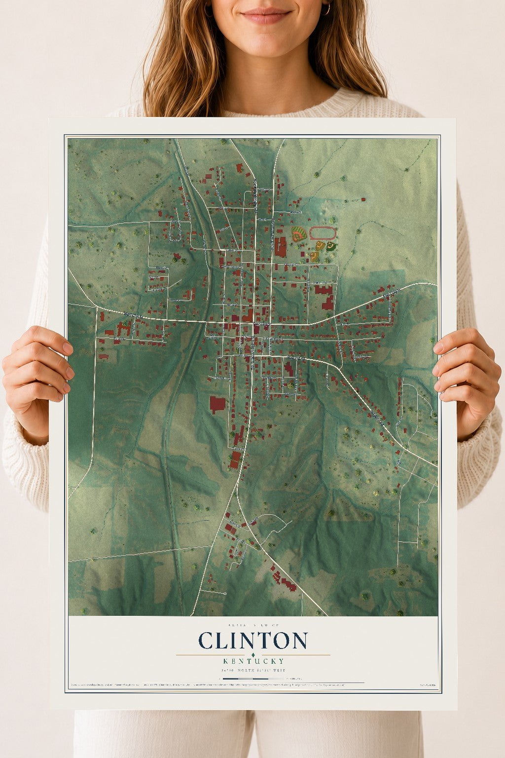 Map of Clinton, Kentucky, 18 x 24 inch unframed archival matte print