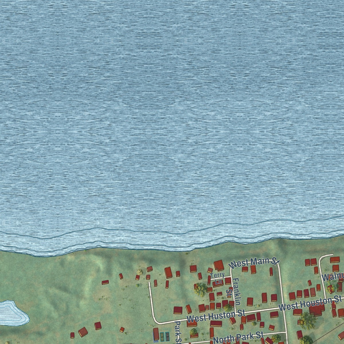 Second close-up of the map of Cloverport, Kentucky print showing more streets and buildings