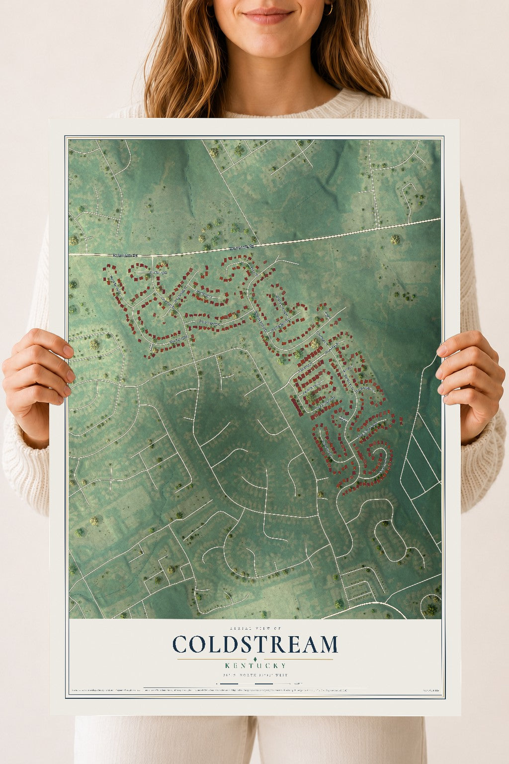 Map of Coldstream, Kentucky, 18 x 24 inch unframed archival matte print