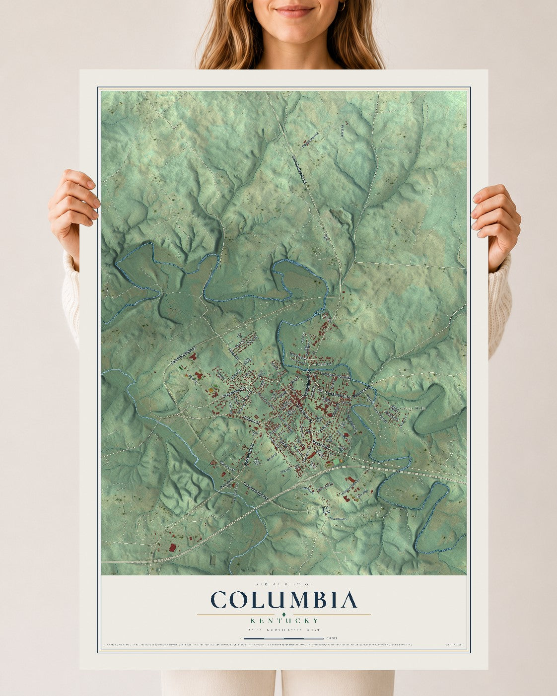 Map of Columbia, Kentucky, 24 x 36 inch unframed archival matte print