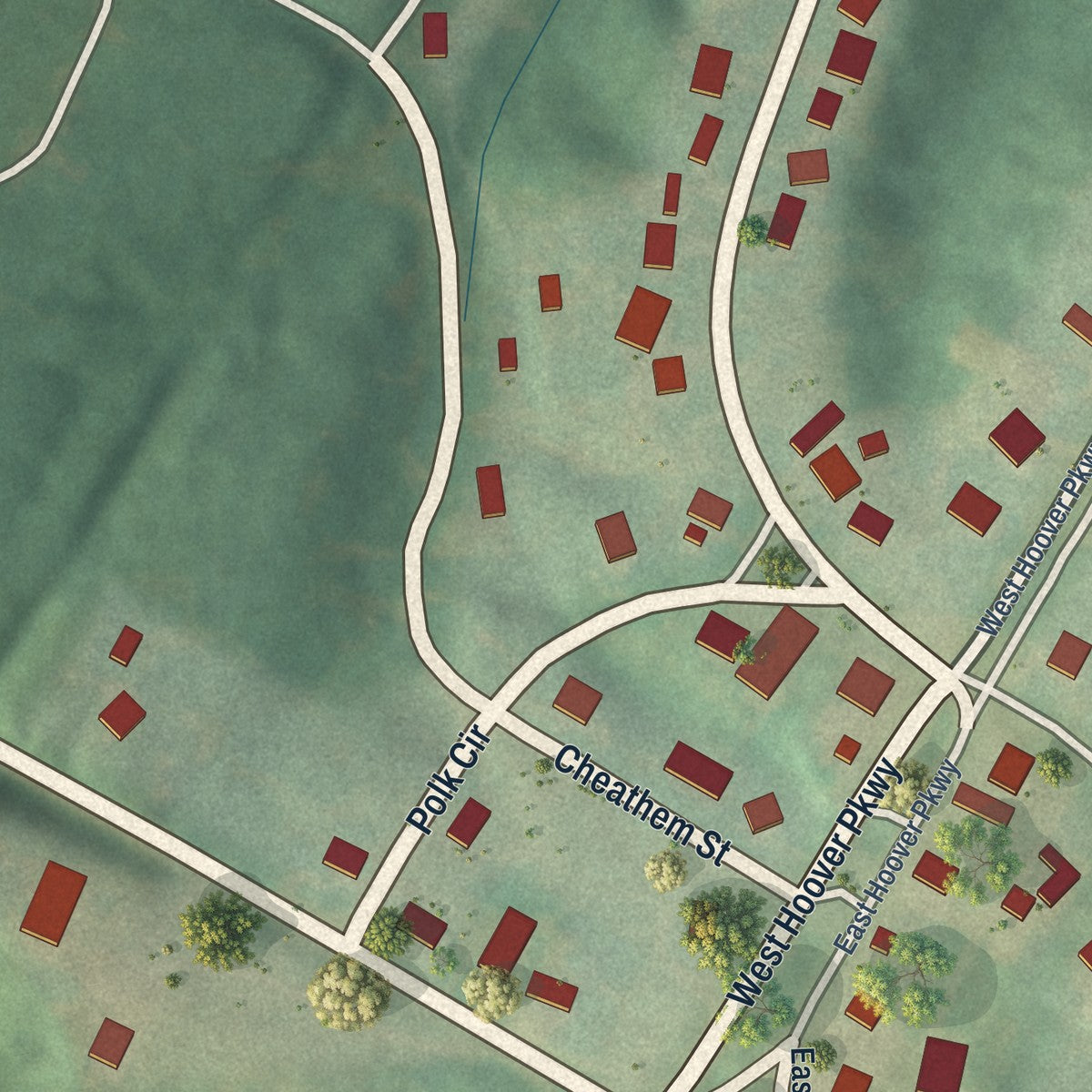 Close-up of the map of Columbus, Kentucky print showing street and building detail