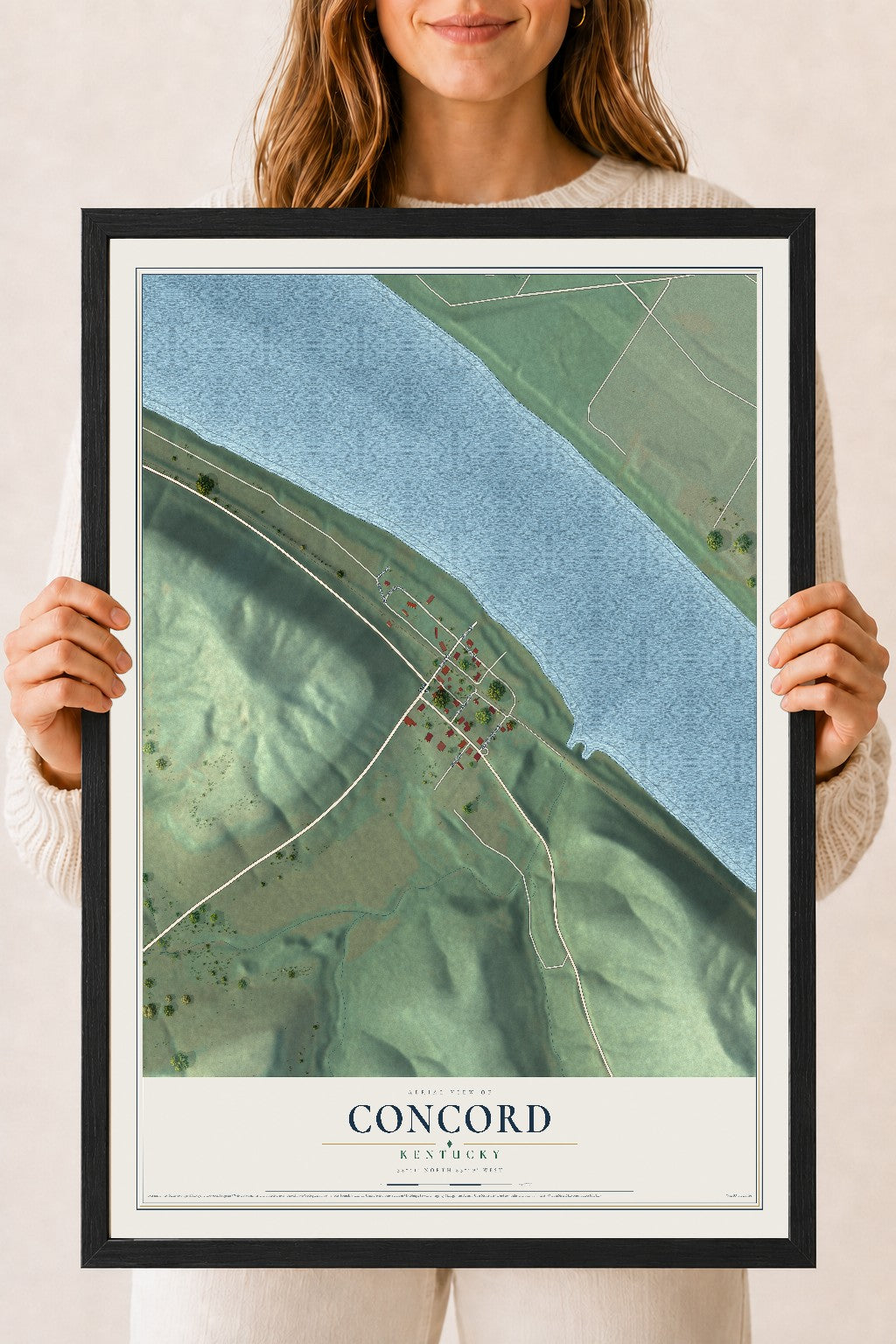 Map of Concord, Kentucky, 18 x 24 inch print in a black wood frame
