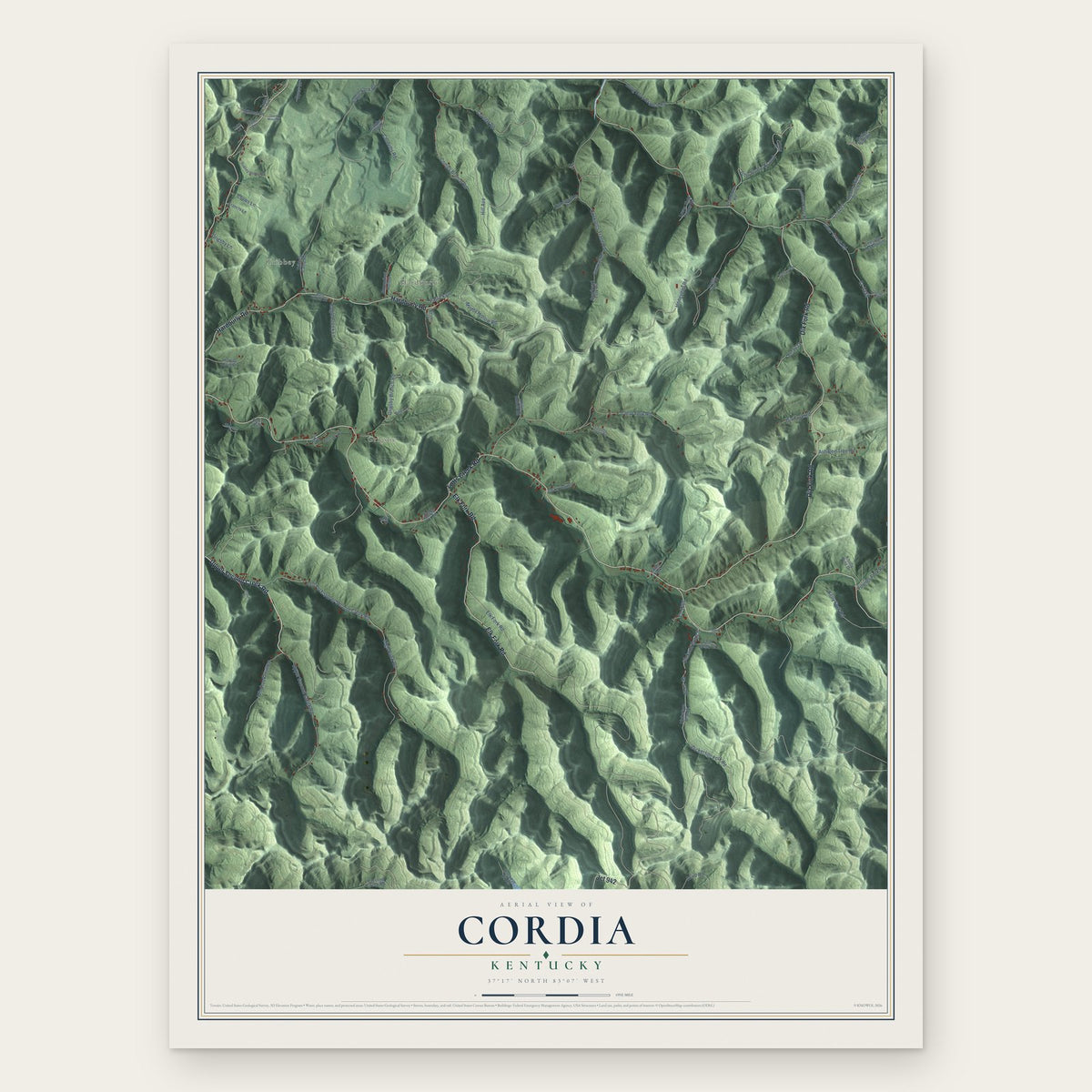Cordia, Kentucky map print, the full design