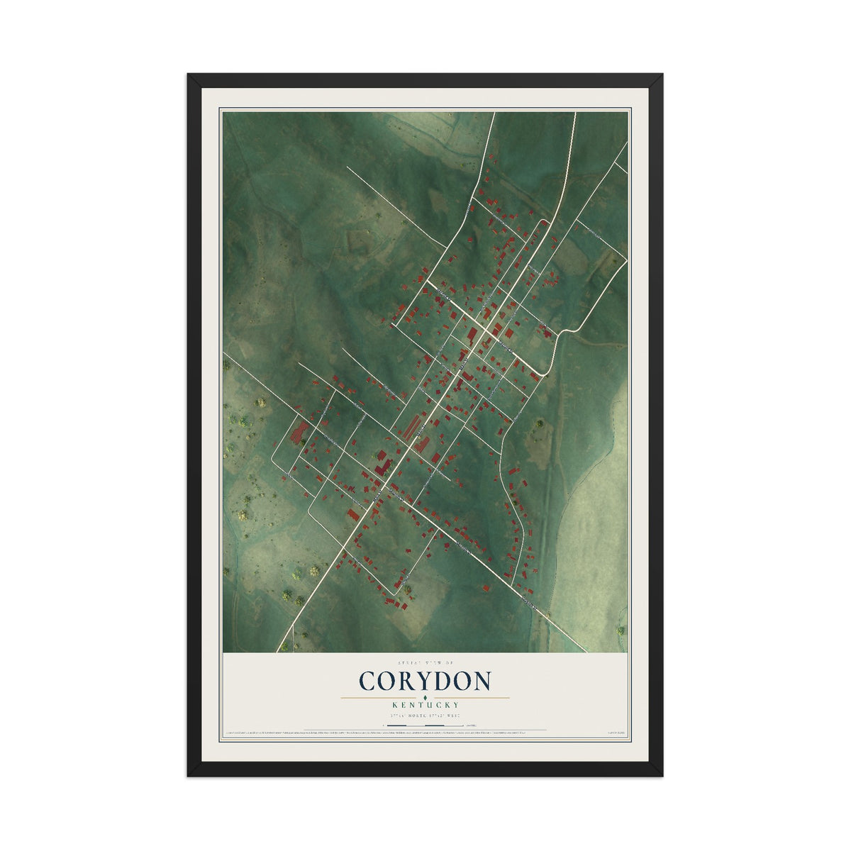 Map of Corydon, Kentucky, 12 x 18 inch print in a black wood frame