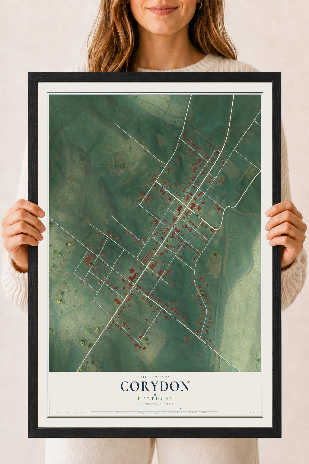 Map of Corydon, Kentucky, 18 x 24 inch print in a black wood frame