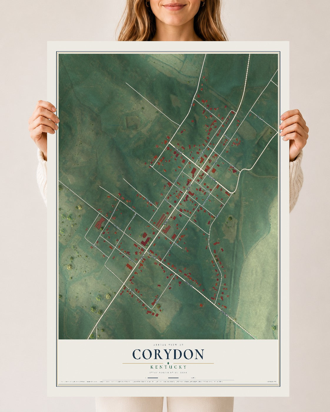 Map of Corydon, Kentucky, 24 x 36 inch unframed archival matte print