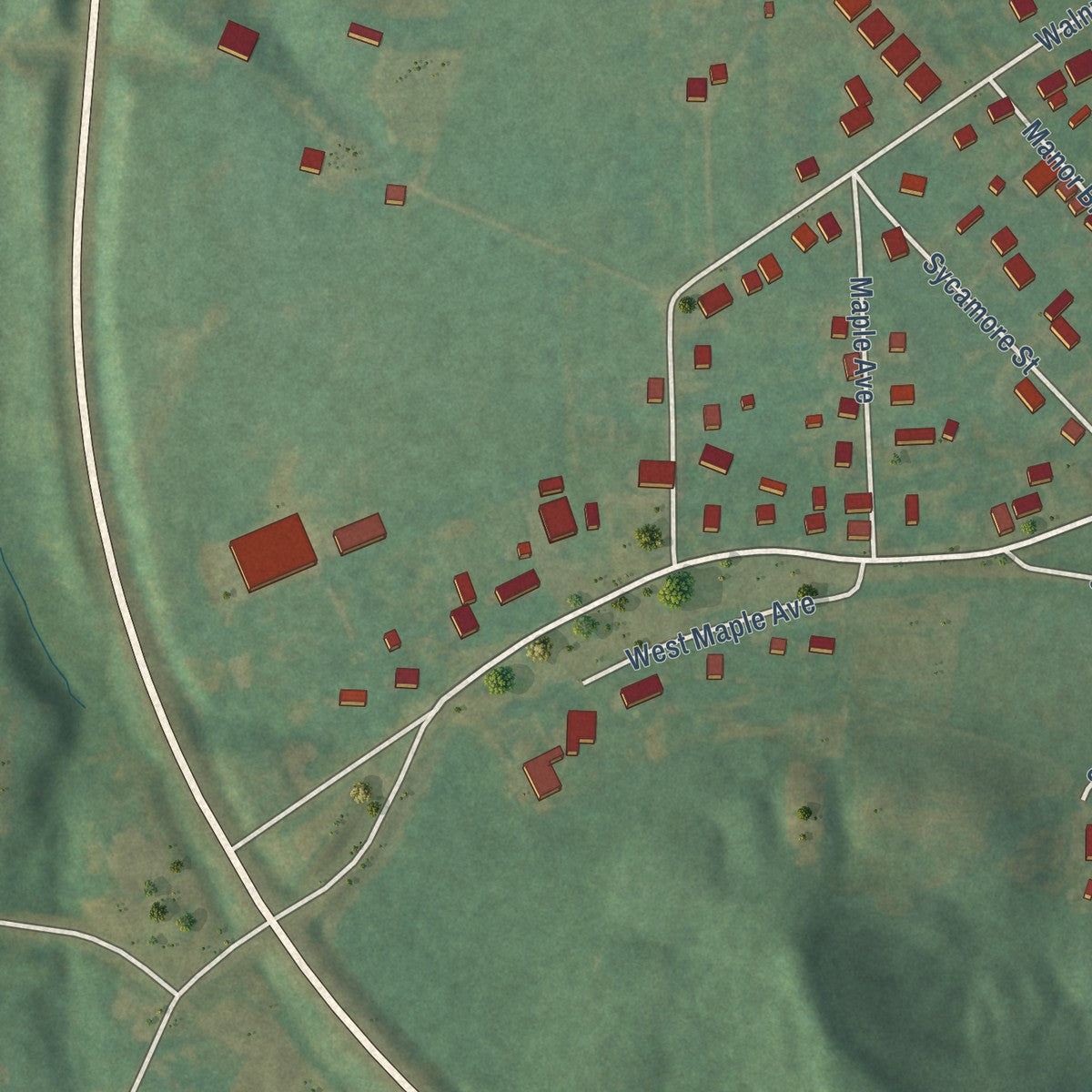 Second close-up of the map of Crab Orchard, Kentucky print showing more streets and buildings