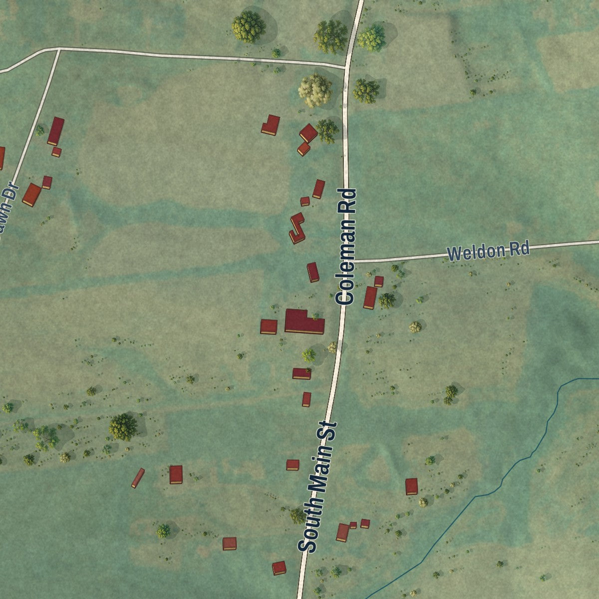 Close-up of the map of Crayne, Kentucky print showing street and building detail