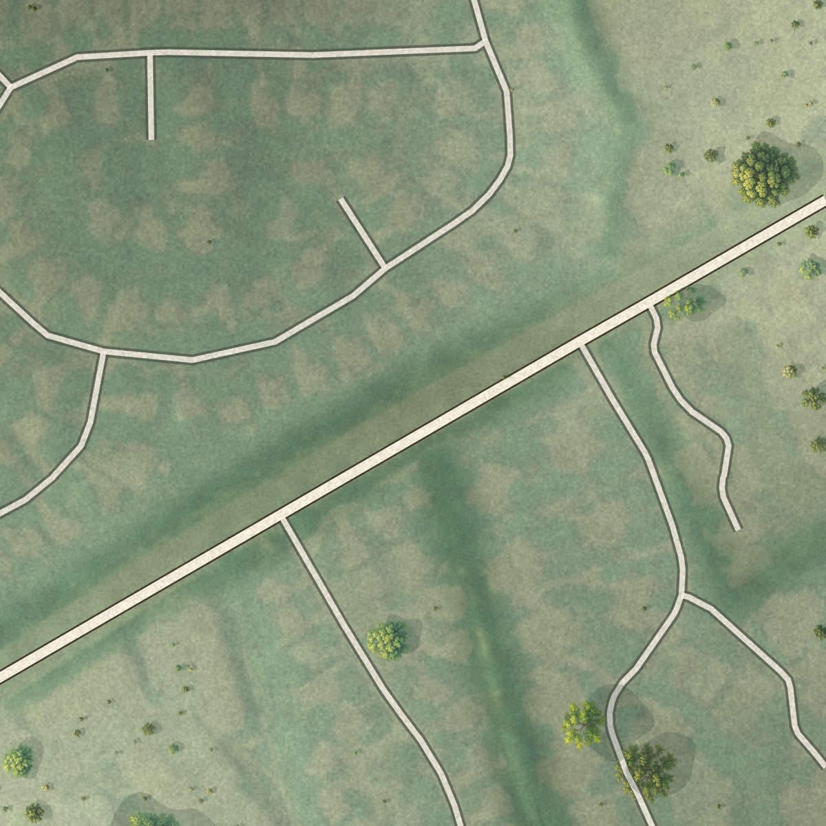 Second close-up of the map of Creekside, Kentucky print showing more streets and buildings