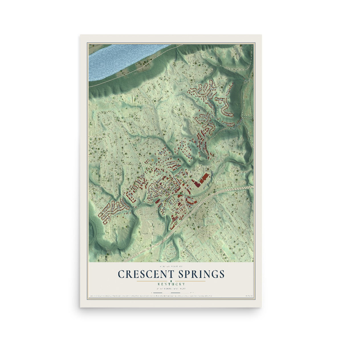 Map of Crescent Springs, Kentucky, 12 x 18 inch unframed archival matte print