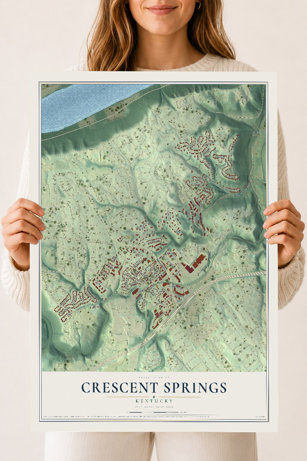 Map of Crescent Springs, Kentucky, 18 x 24 inch unframed archival matte print