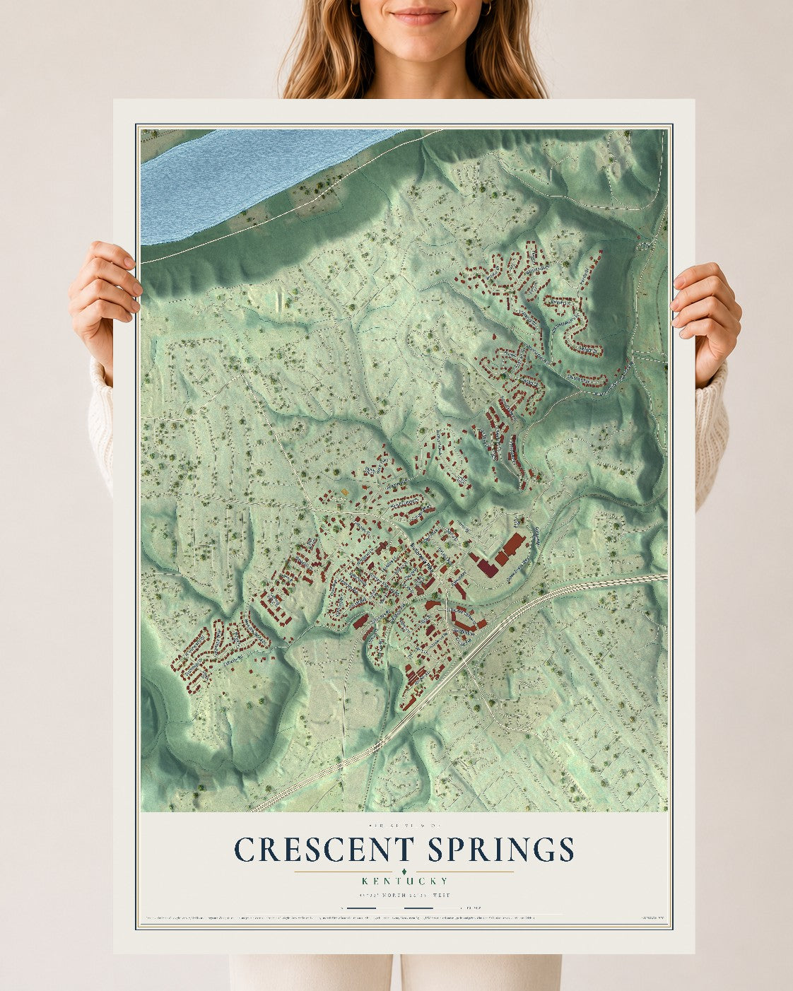Map of Crescent Springs, Kentucky, 24 x 36 inch unframed archival matte print