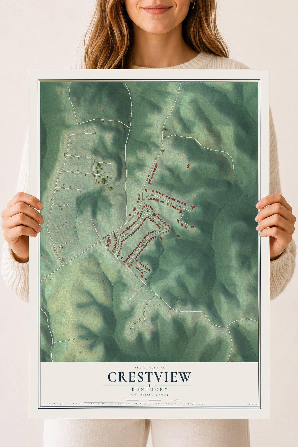 Map of Crestview, Kentucky, 18 x 24 inch unframed archival matte print