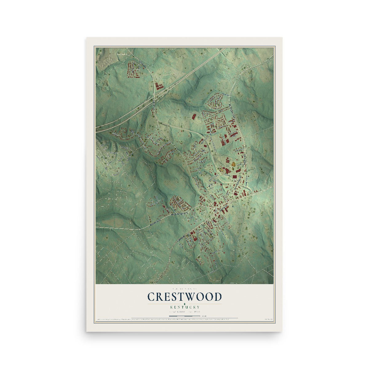 Map of Crestwood, Kentucky, 12 x 18 inch unframed archival matte print