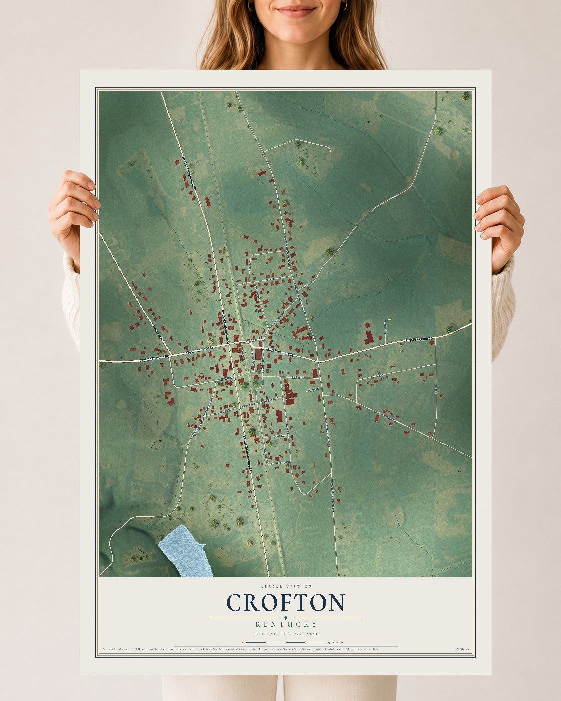 Map of Crofton, Kentucky, 24 x 36 inch unframed archival matte print