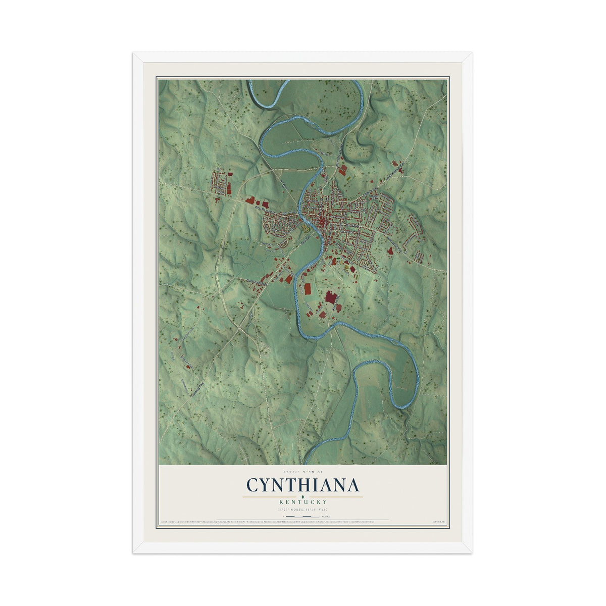 Map of Cynthiana, Kentucky, 12 x 18 inch print in a white wood frame