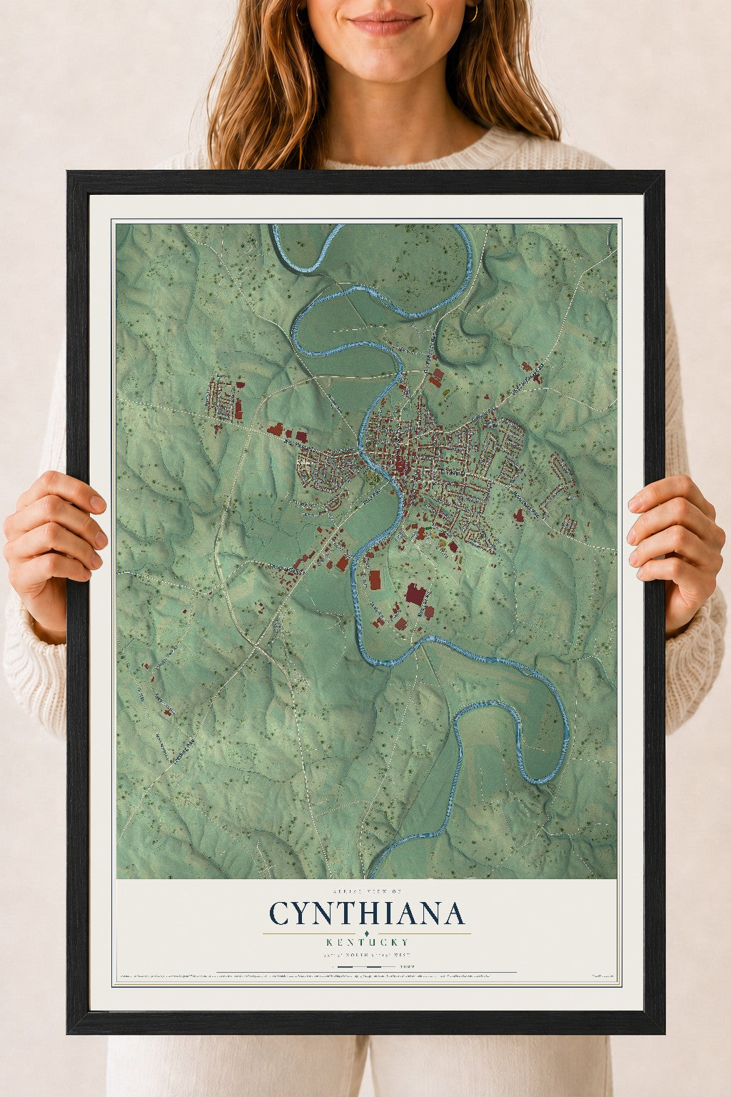 Map of Cynthiana, Kentucky, 18 x 24 inch print in a black wood frame