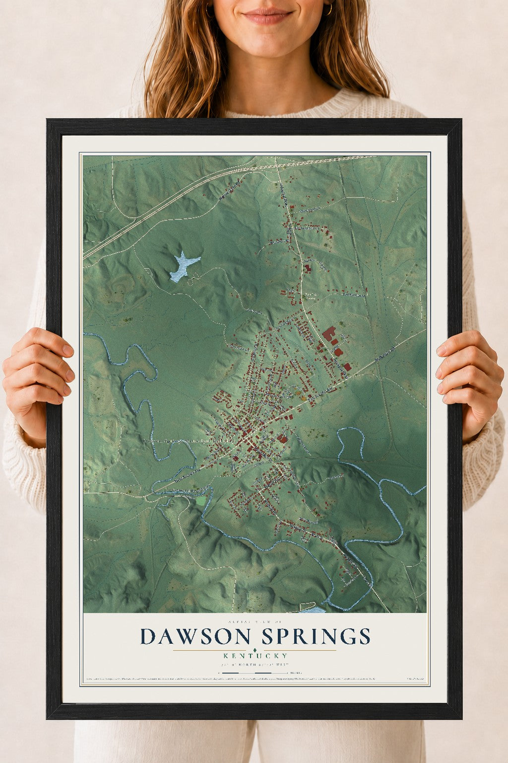Map of Dawson Springs, Kentucky, 18 x 24 inch print in a black wood frame