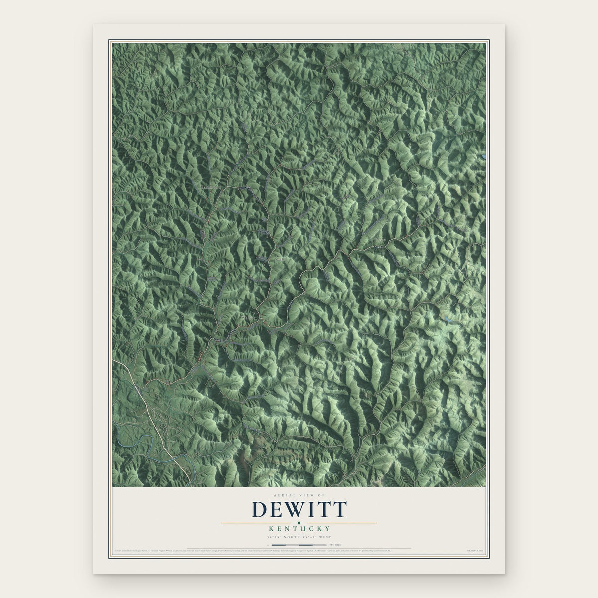 Dewitt, Kentucky map print, the full design