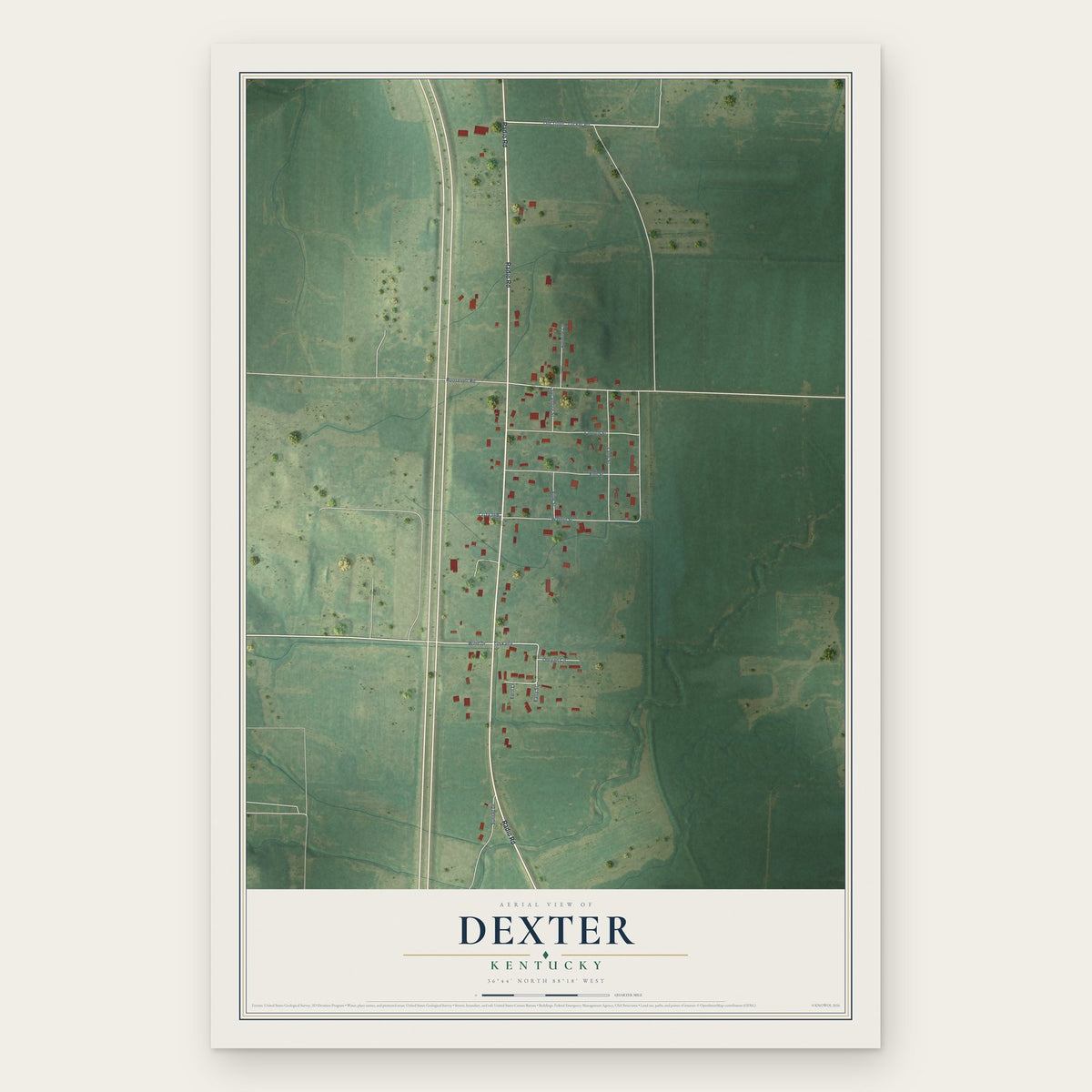 Dexter, Kentucky map print, the full design
