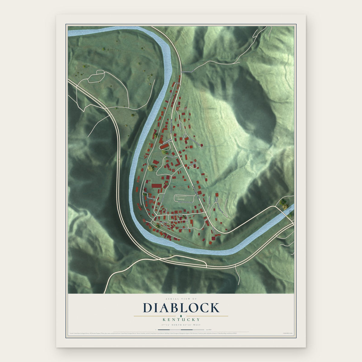 Diablock, Kentucky map print, the full design