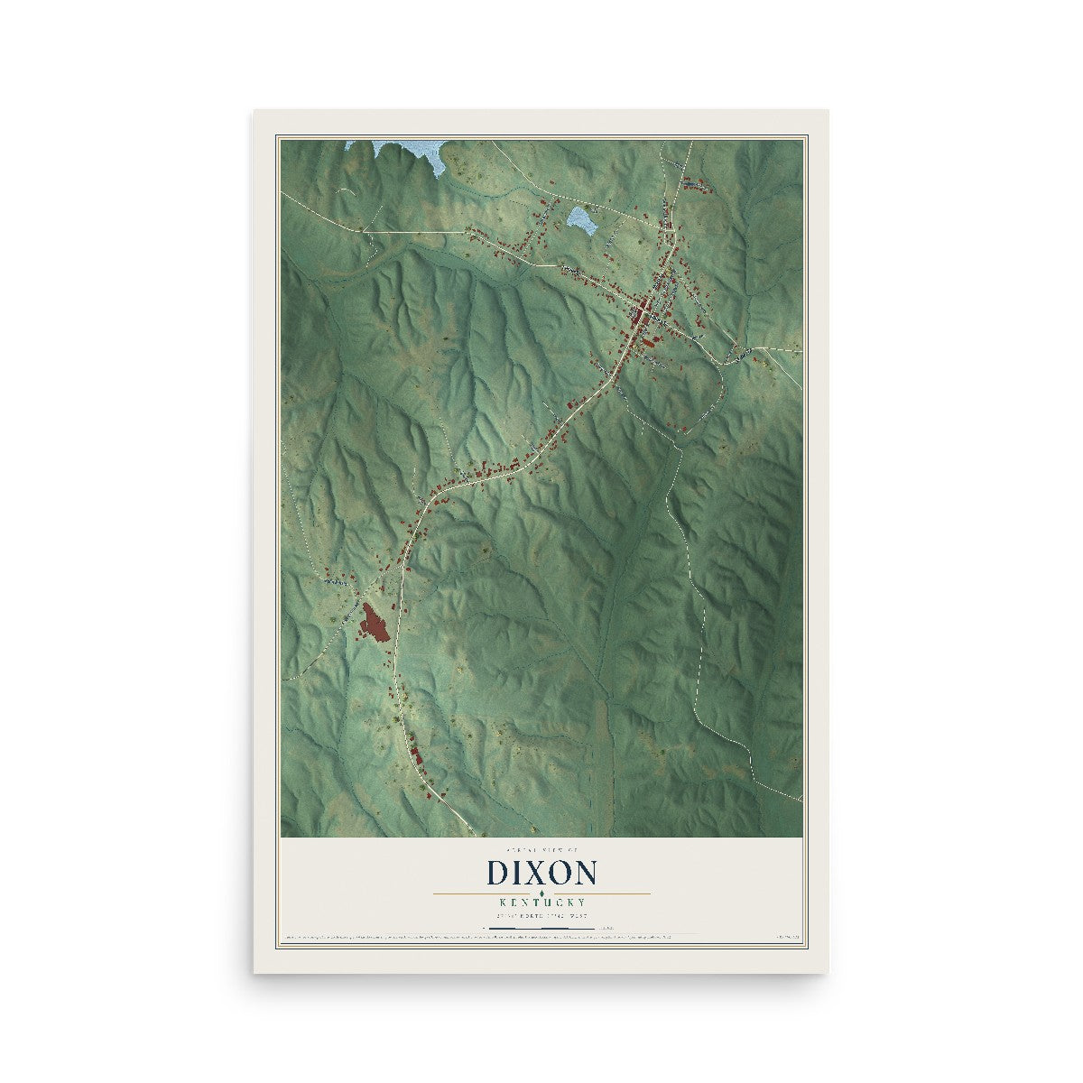 Map of Dixon, Kentucky, 12 x 18 inch unframed archival matte print