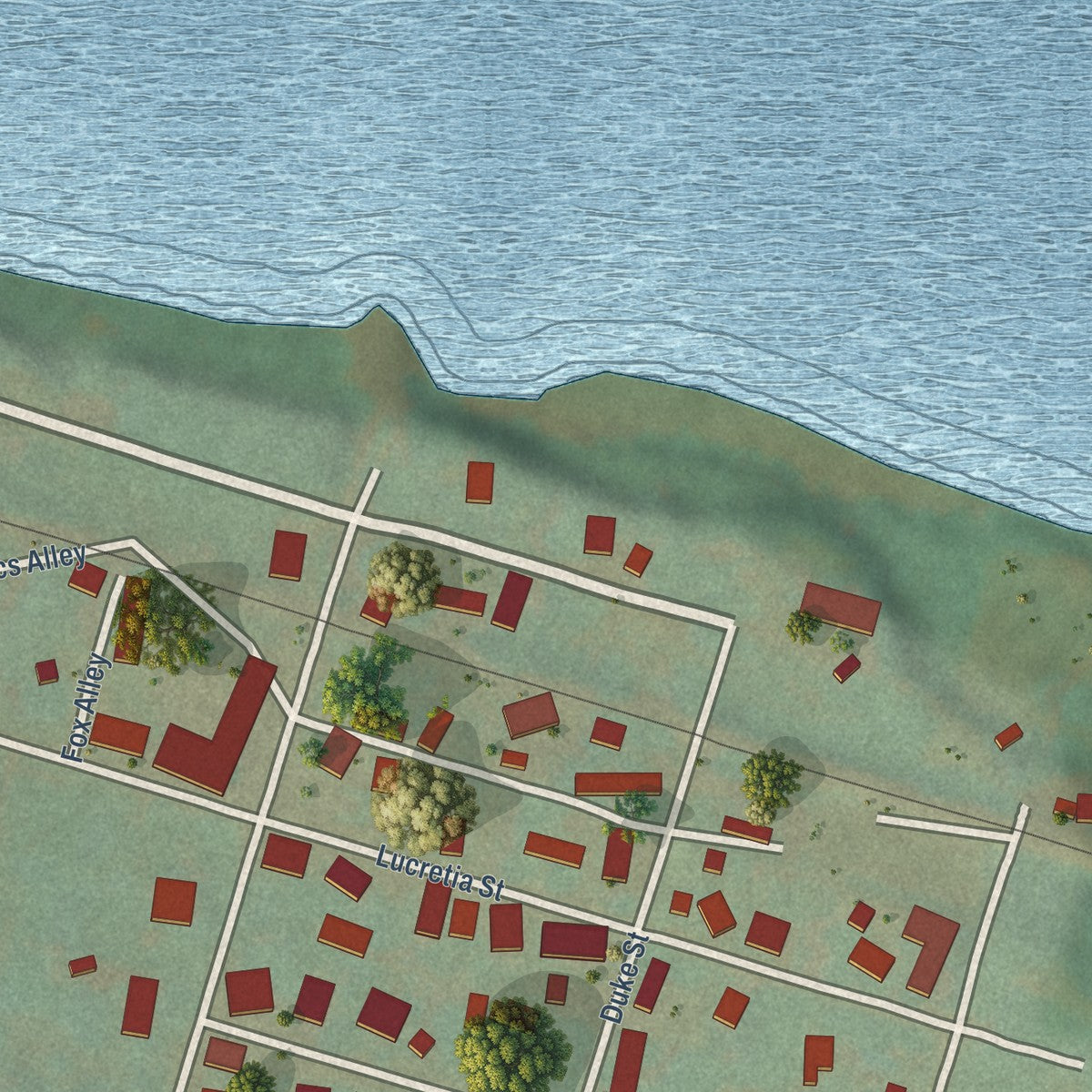 Close-up of the map of Dover, Kentucky print showing street and building detail