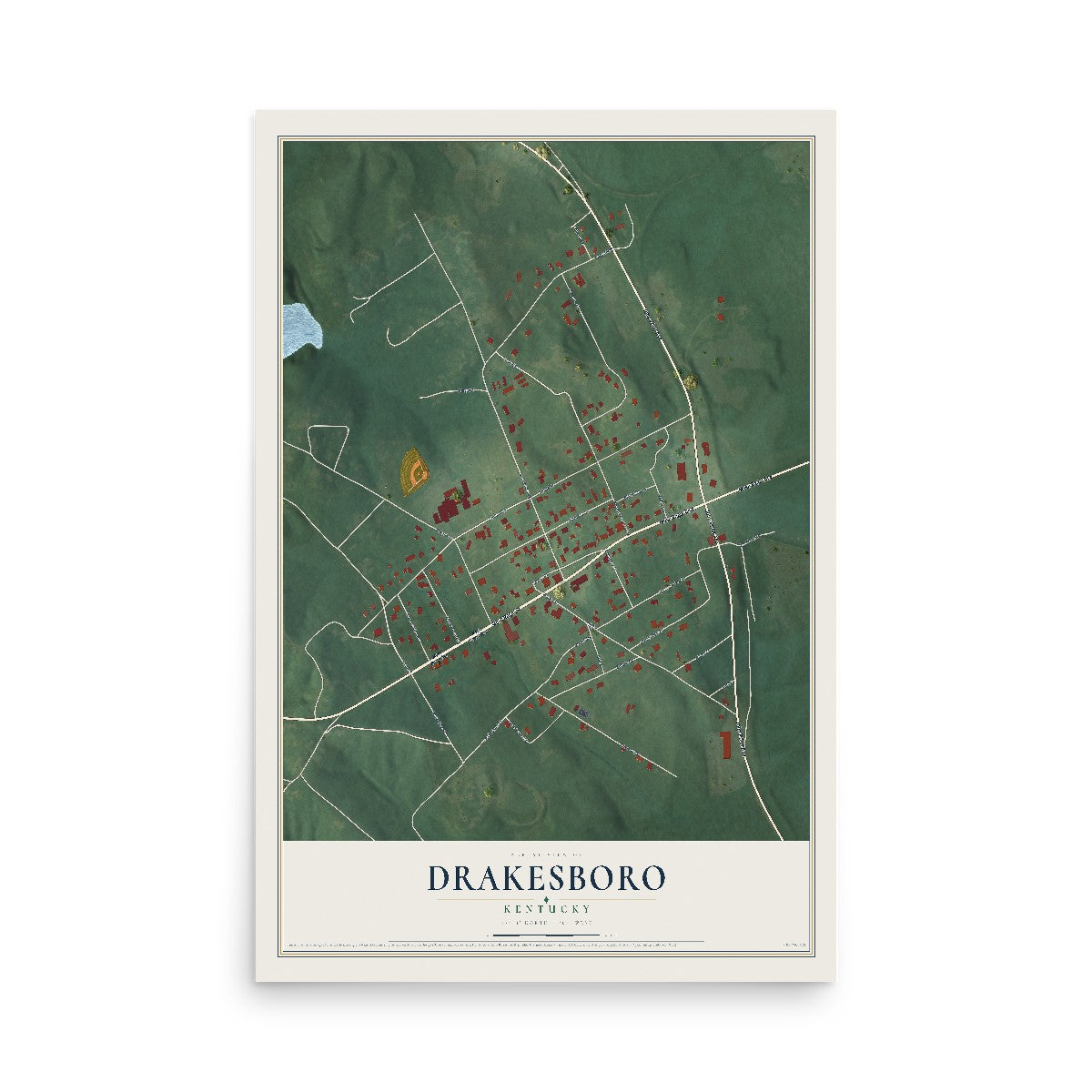 Map of Drakesboro, Kentucky, 12 x 18 inch unframed archival matte print