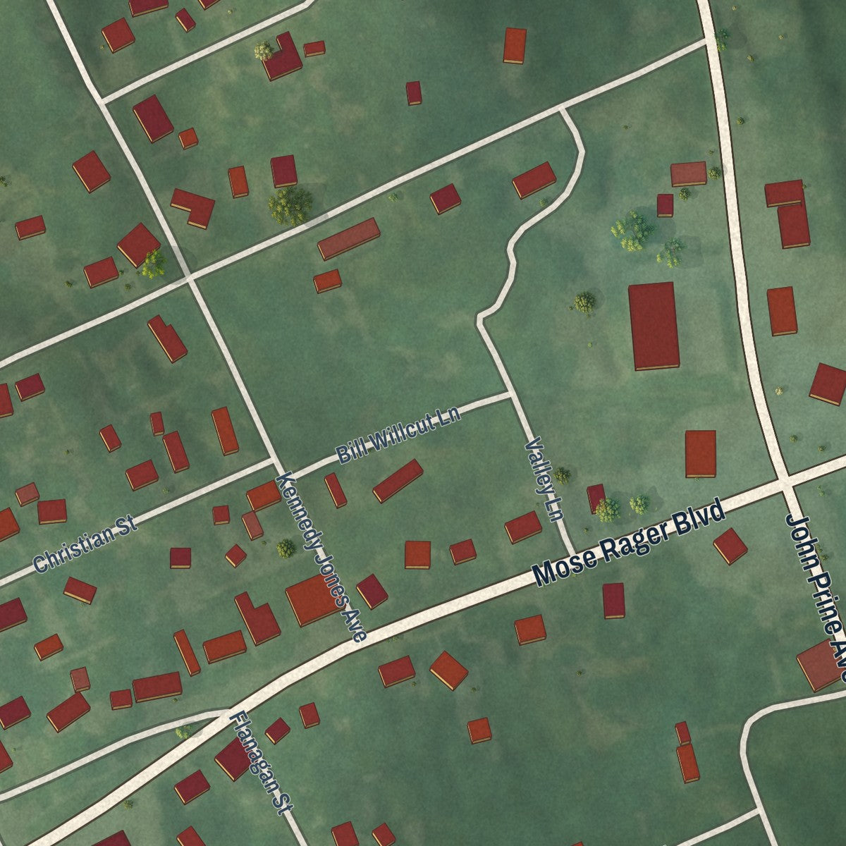 Close-up of the map of Drakesboro, Kentucky print showing street and building detail
