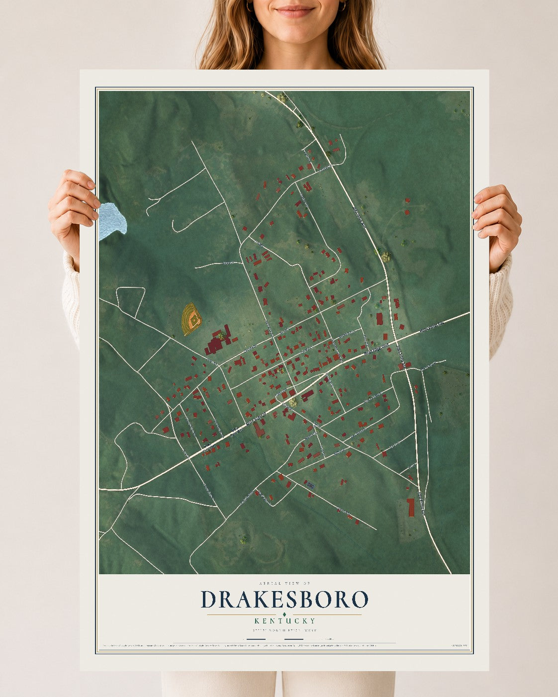 Map of Drakesboro, Kentucky, 24 x 36 inch unframed archival matte print