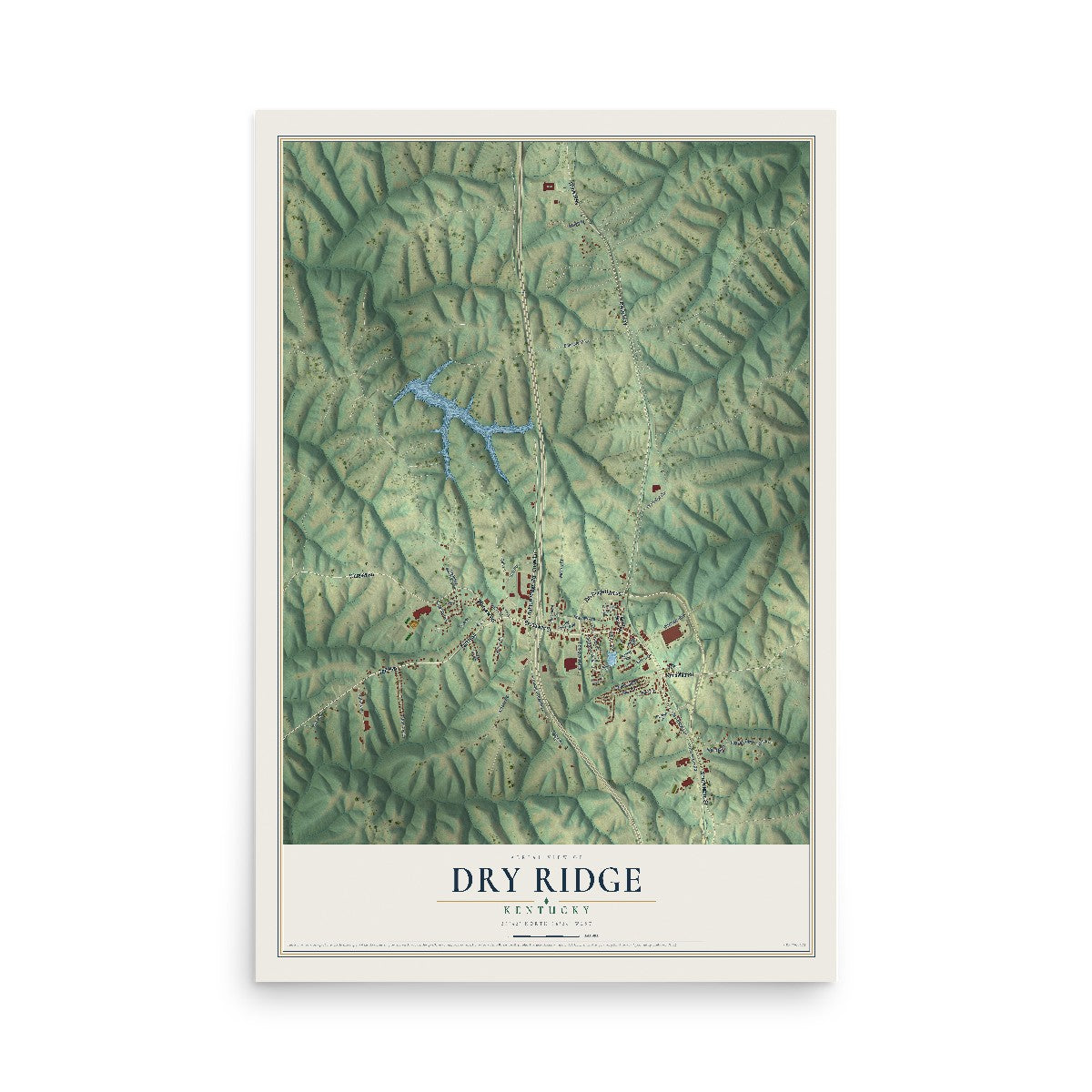 Map of Dry Ridge, Kentucky, 12 x 18 inch unframed archival matte print