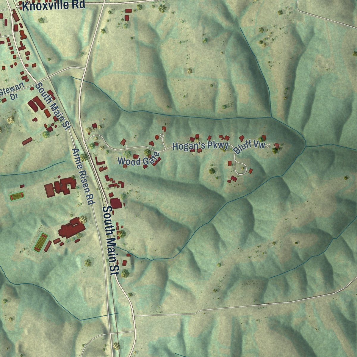 Second close-up of the map of Dry Ridge, Kentucky print showing more streets and buildings